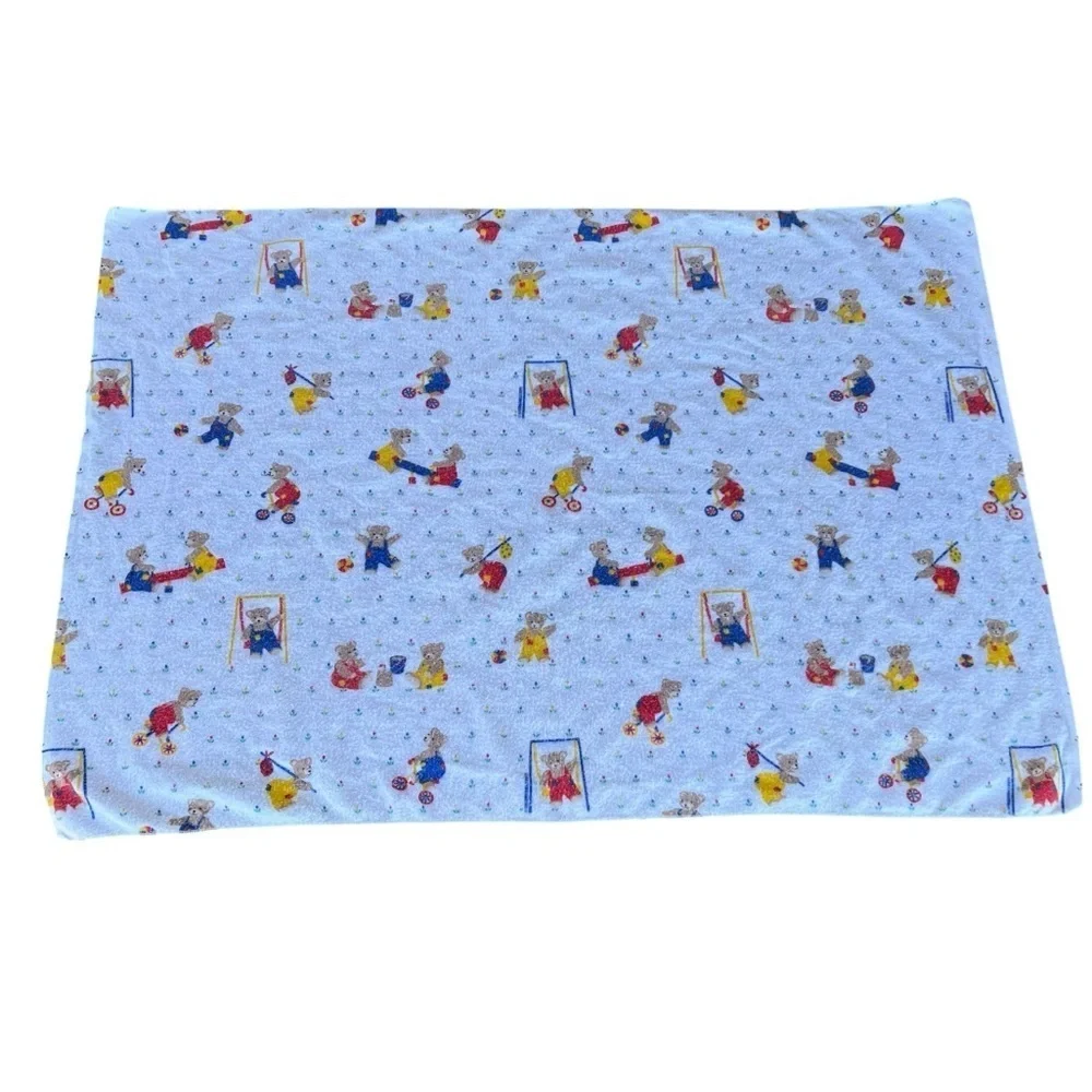 VTG Dundee 80s Teddy Bear Playground Flannel Receiving Blanket Design Accents